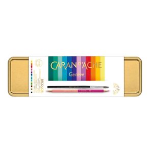 Caran d’Ache Bicolor Aquarelpotloden 24 kleuren Set In Gouden Blikje