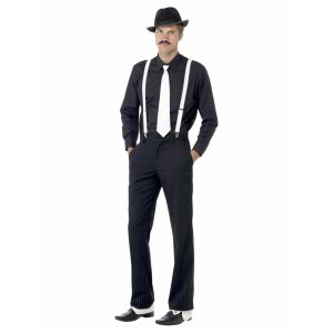Gangster Kit Black & White with Braces Tie Hat Spats and Moustache