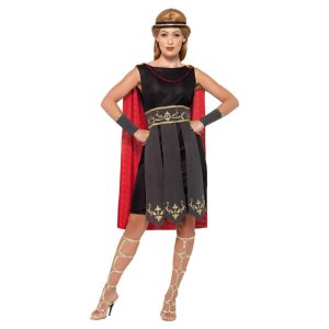 Romijnse Soldaat Kostuum Dames Zwart Met Jurkje, Cape, Armstukken en Hoofdband