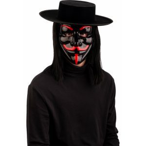 V For Vendetta Anonymous Masker Zwart/Rood Glanzend Plastic