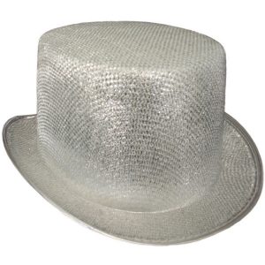 Hoge hoed glitter zilver one size