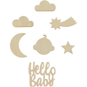 Houten Decoratie set “hello baby”, 7-delig