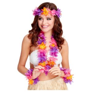 Hawaï bloemenset 4-delig Met Hoofdband, Krans en Polsbanden