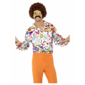 60s Groovy Hippie Multicolor Overhemd Maat XL