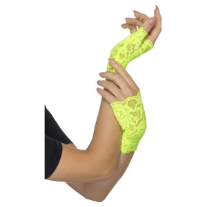 80s Vingerloze Lace Handschoenen Neon Groen Kort