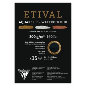 ETIVAL Black Watercolour double grain 140lb pad A4/8.3×11.7′ pad 15sh G1