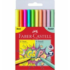 Viltstiften Faber-Castell Grip Neon en Pastel kleuren 10 stuks in etui