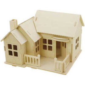 3D Houten miniatuur constructie set, Huis met terras, afm 19×17,5×15 , triplex, 1stuk