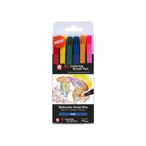 Sakura Koi Colouring Penseel Pen Set, 6 felle kleuren