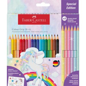 Kleurpotlood Faber-Castell Grip Unicorn 18 colour grip + 6  sparkle pastel kleurpotloden inclusief unicorn stickers