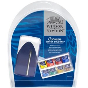 Winsor & Newton Cotman Water Colour Aquarelverf Mini Plus Set 8 halve napjes + penseel