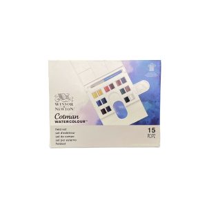 Winsor & Newton Cotman Watercolour Aquarelverf Compact Set 14 halve napjes + 1 penseel + palet