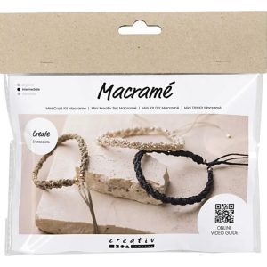 Mini Hobbyset Macramé, Zwarte, Olijfbruine & Zandkleurige Armbanden