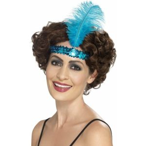 Flapper Headband Blue with Feather