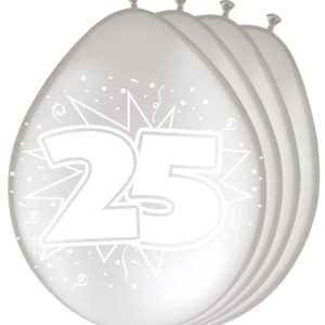 Folatex ballonnen Metallic Zilver 25 jaar, 8st. (Ø30cm)